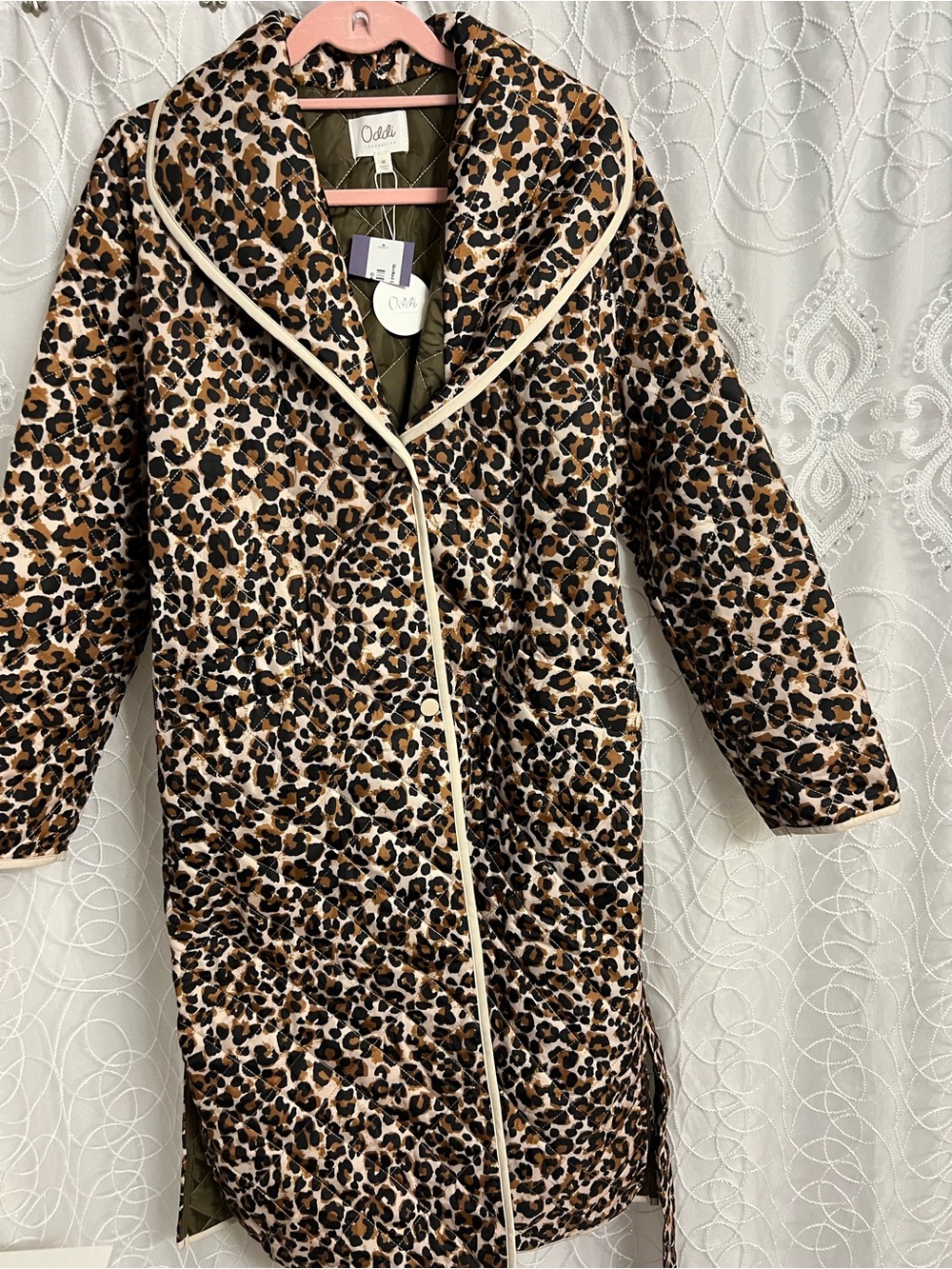 Ladies NWT Quilted Leopard Coat by Oddi Size Medium